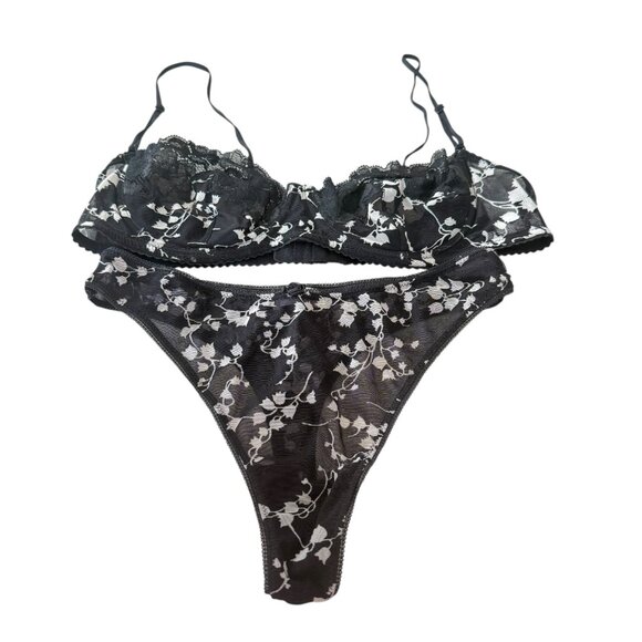 Dolce Gabbana VTG Vintage Black White Bla Thong Set floral unlined Medium Size 3 - Picture 4 of 16